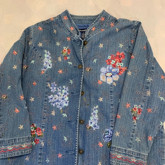 Denim&Co Jackets & Blazers - Denim&Co Blue Jean Jacket with Floral Embroidery